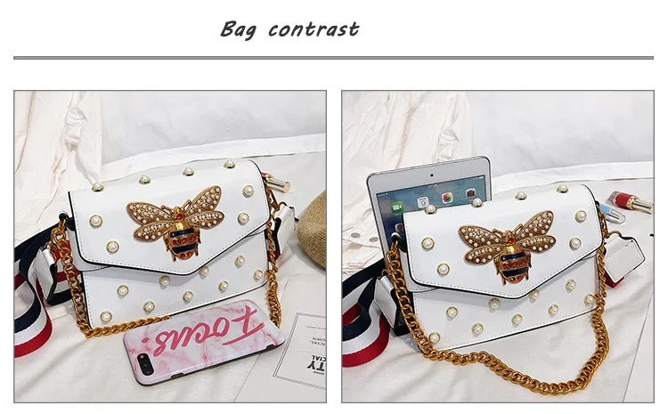 Women's Pearl Bee Leather Handbags Crossbody Bags for Women 2018 Italian Style Luxury Chain Clutch Designer Female Shoulder Bag (3)