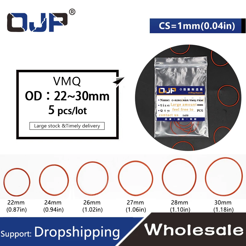 5 шт./лот красные силиконовые кольцо Силиконовое уплотнительное кольцо 1 мм Толщина OD22/24/26/27/28/30 мм резиновое уплотнительное кольцо уплотнения прокладки уплотнительные кольца эластичность шайба