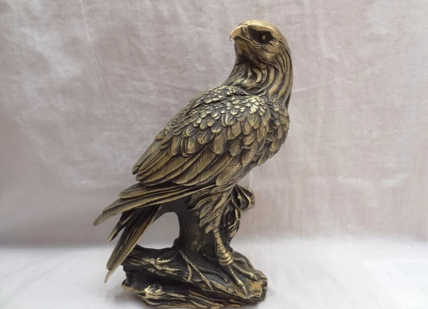 

S4139 9" Chinese Bronze Lanneret Tercel FengShui Fly Bird Eagle Hawk Tree Bough Statue D0317