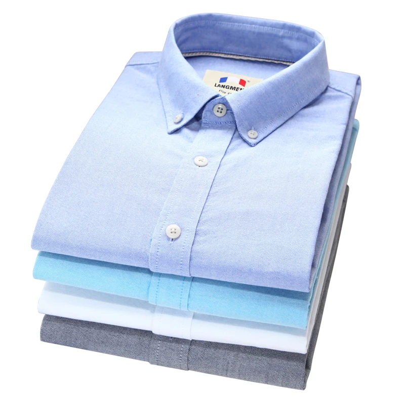 

Langmeng plus size 5XL 100% cotton mens oxford shirt men dress shirts fashion summer short sleeve male shirt white blue slim fit