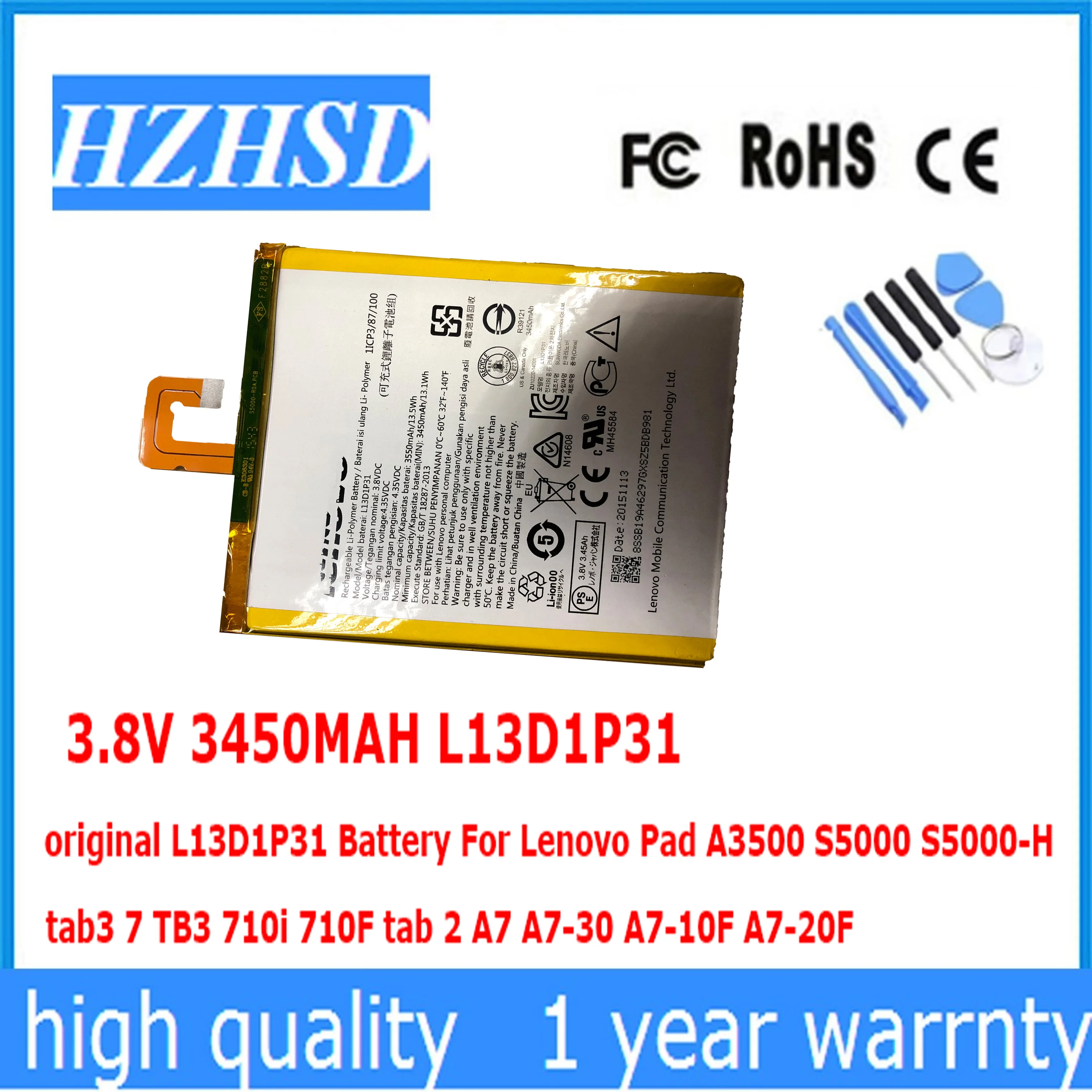 Оригинальный аккумулятор 3 8 в 3450 мАч L13D1P31 для Lenovo Pad A3500 S5000 S5000-H tab3 7 TB3 710i 710F tab 2 A7 |