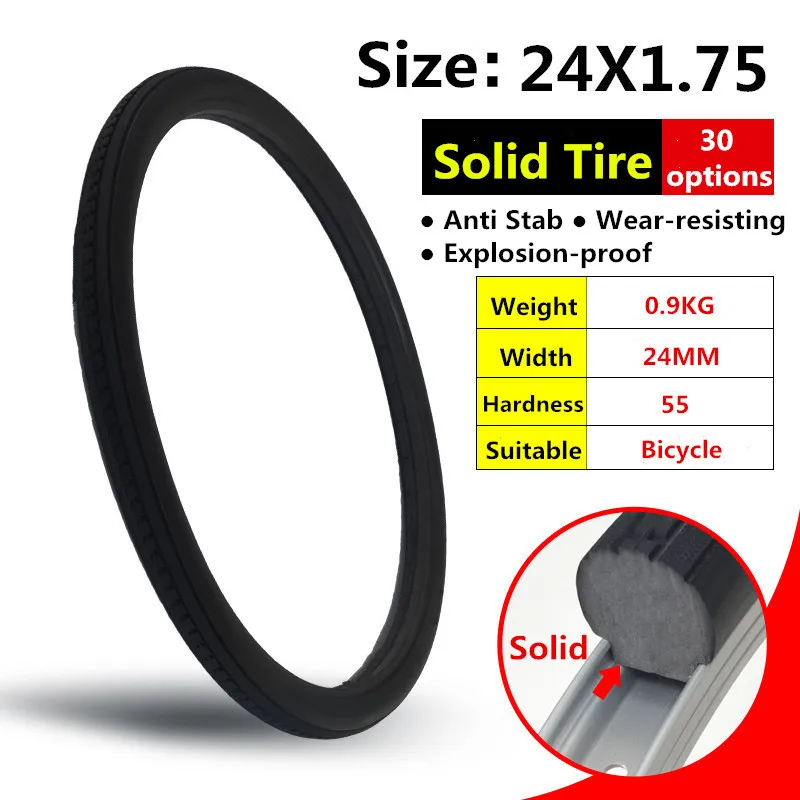 24*1.75 Bicycle Solid Tire 24 Inch Anti Stab MTB Riding Road Bike 24x1.75 Solid Tyre Cycling