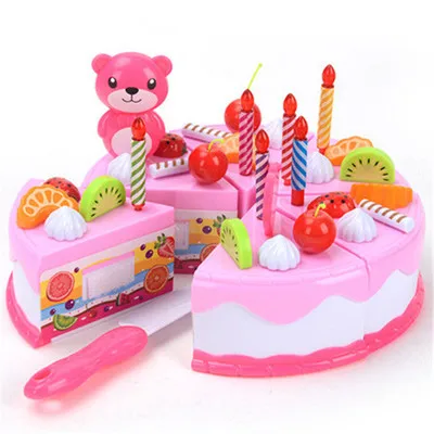 80Pc DIY Pretend Play Fruit Cutting Birthday Cake Kitchen Food Toys Cocina De Juguete Toy Pink Blue Girls Gift for Children