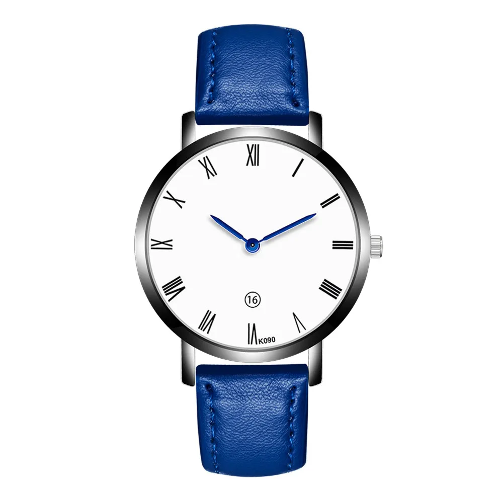 Новые мужские кварцевые часы модный дизайн кожаный ремешок аналог, кварцевый сплав наручные часы для подарка Горячая дропшиппинг 0807 - Цвет: Blue