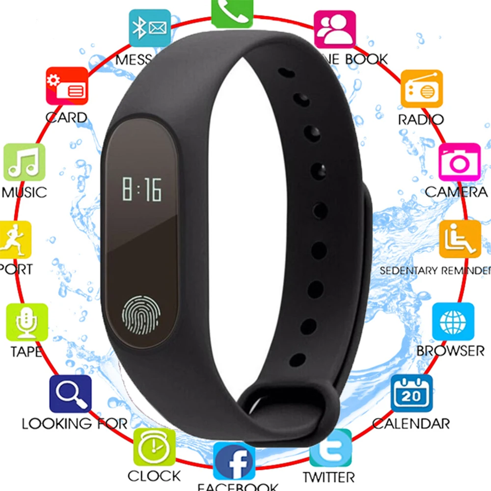 

M2 Smart Watch Band Messges Reminder Bluetooth Smart Bracelet Fitness Sleep Tracker Wristband for Android IOS phone PK Mi Band 2