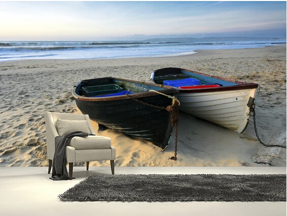 Пользовательские пейзажные обои, рыбацкие лодки на пляже, 3D фотообои для гостиной спальни кухни Настенные ПВХ обои