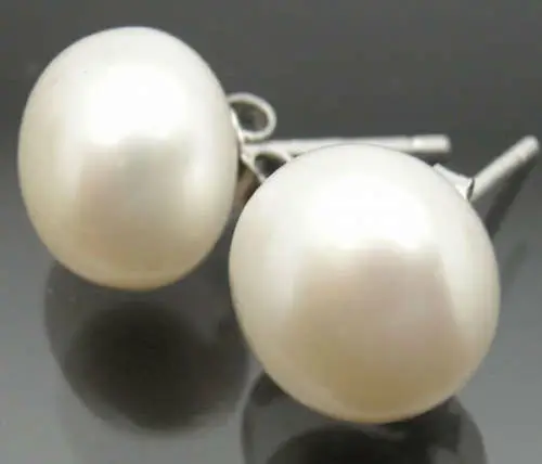 

free shipping >Big 12mm Natural White shell Pearl Silver Stud Earrings AAA Grade A0422