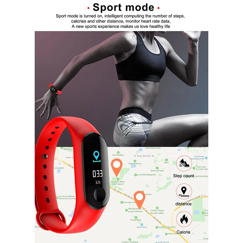 M3 Fitness Bracelet With Color IPS Screen Sport Smart Watch Women IP67 Waterproof Blood Pressure Oxygen Activity Tracker For Men