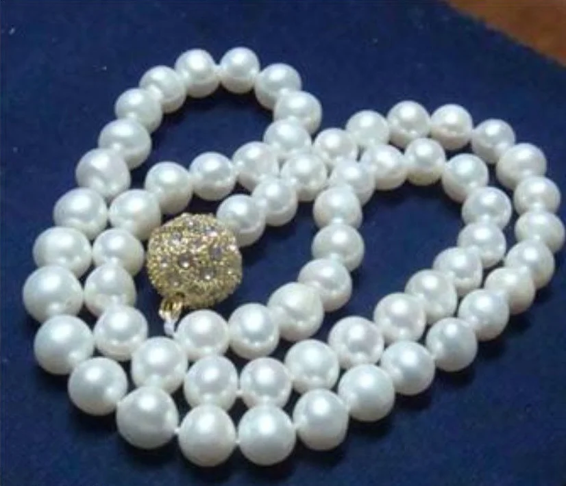 Natural 9-10MM WHITE AKOYA CULTURED PEARL NECKLACE 18&quot | Украшения и аксессуары