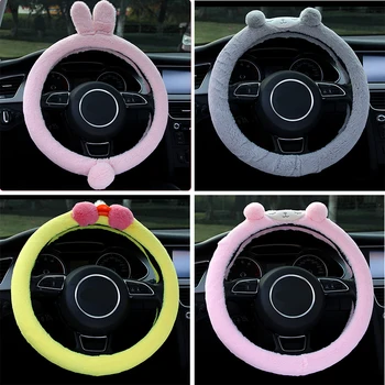 

Ciliken Kawaii Steering Wheel Covers Cartoon Wool Plush Warm Steering Wheel Case Skin car accessories for women Steering Handle