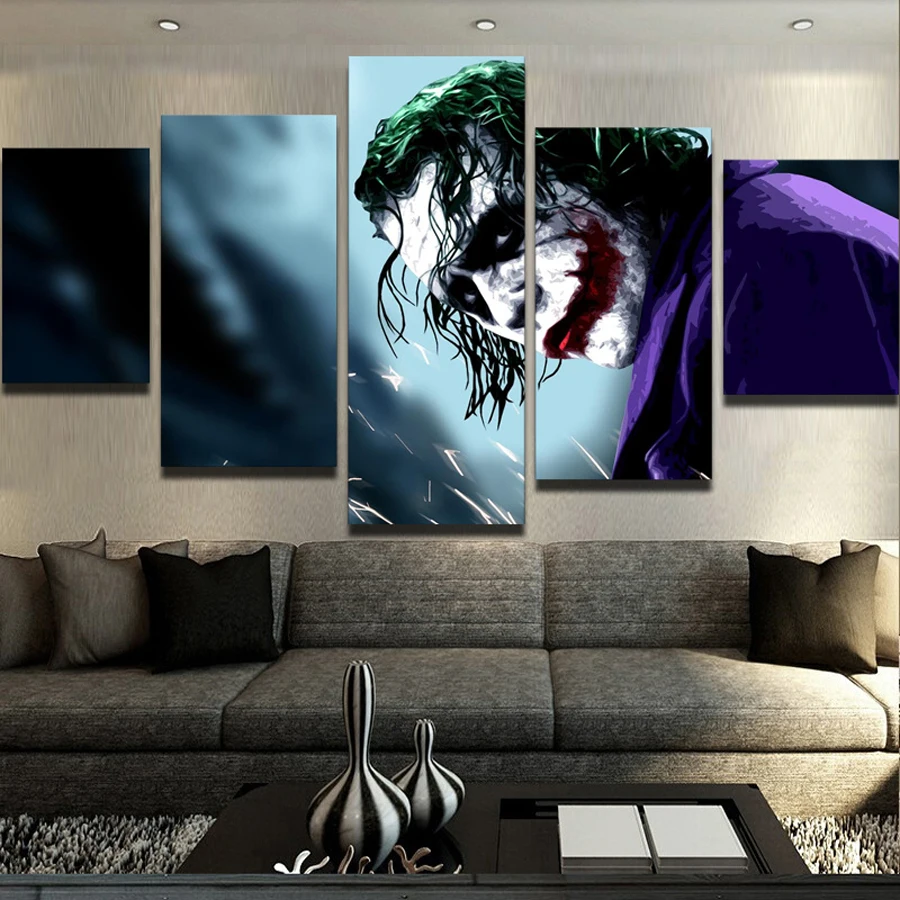 

5 Panels Canvas Prints The Dark Knight Joker canvas painting poster home decor wall art for living room