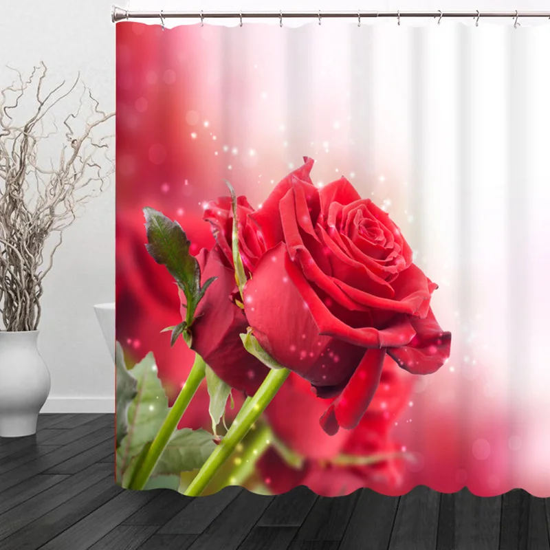 Meijuner, 3D, для ванной комнаты, красная роза, водонепроницаемая ткань, занавеска для ванной, для спальни, на День святого Валентина, для свадебной вечеринки
