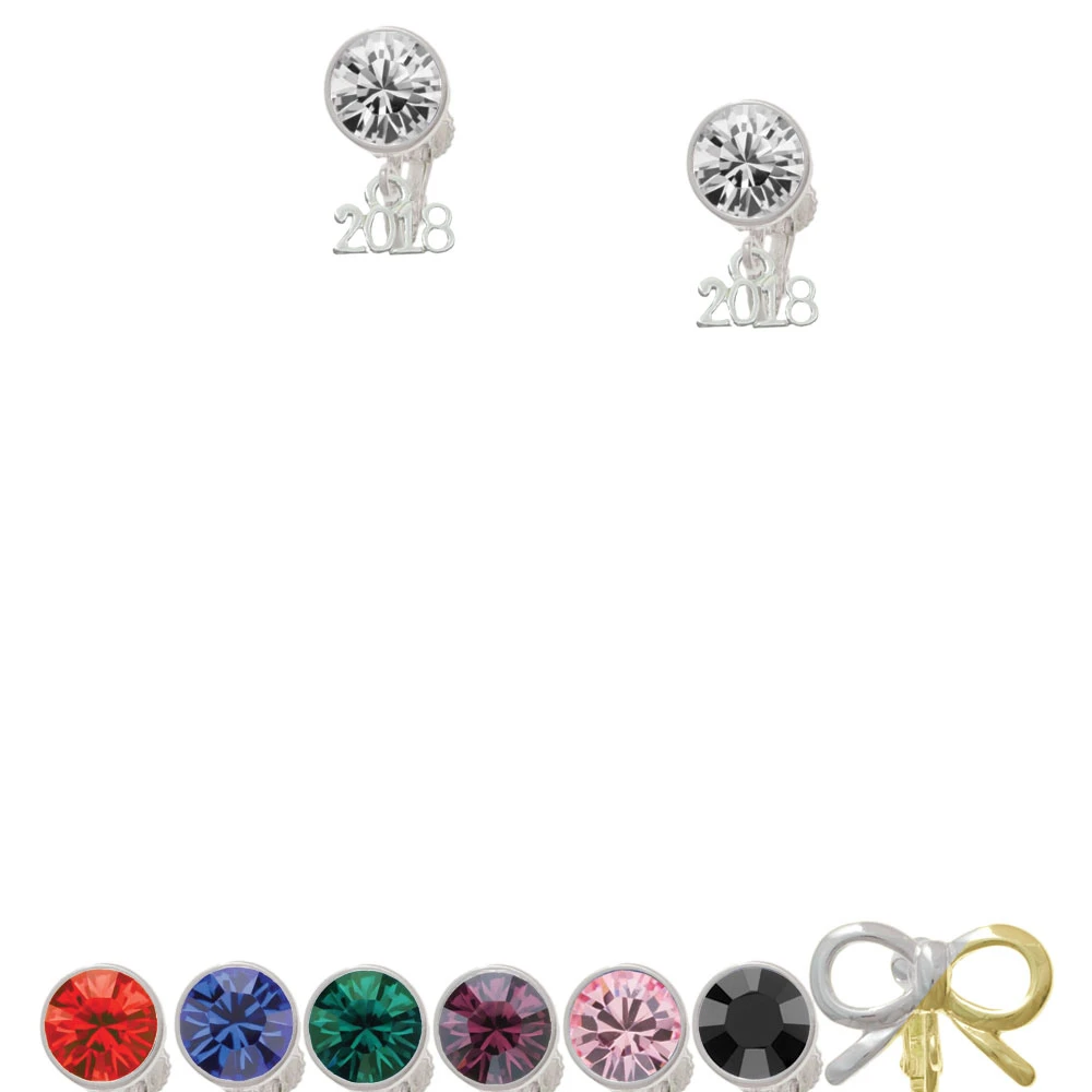 Mini Year 2018 Crystal Clip On Earrings