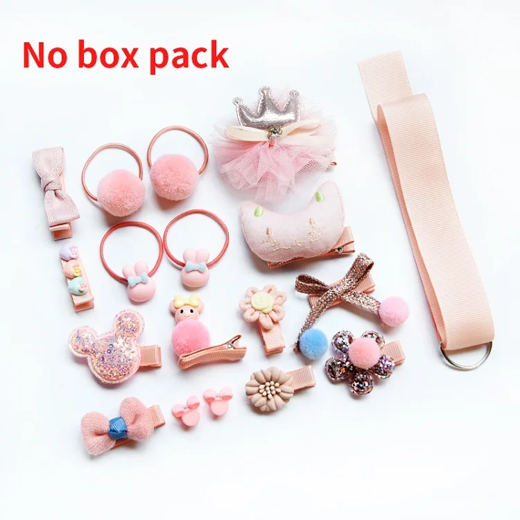 No Box-Light Pink Raindo 18 шт./кор. дети милые женские аксессуары для волос комплект ткани для младенцев с цветочным узором и бантом, заколки для волос для девочек, повязка на голову в подарок - Цвет: No Box-Light Pink