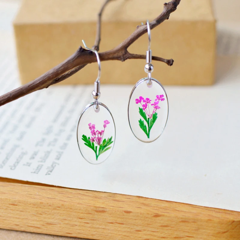 

2018 New Listing 4 Color Fashion Pendant Earrings Natural Dried Flower Earrings Fresh Jewellery For Women