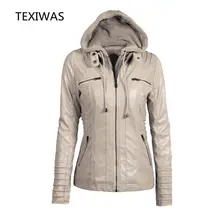 TEXIWAS осень и зима Плюс Размер XS-7XL лацкане с длинными рукавами на молнии кожаная куртка женская с капюшоном карманы PU куртка