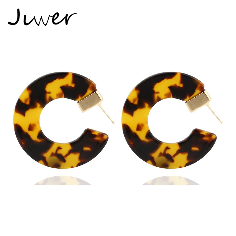 

JLWER Leopard Print C Shaped Big Circle Round Hoop Earrings Creole Acrylic Acetic Acid Resin Opening Earrings Jewelry for Women