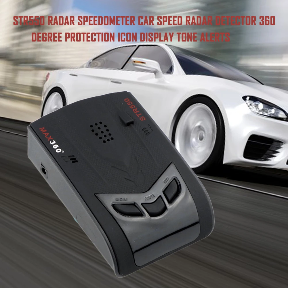 STR550 Радарный измеритель скорости автомобиля Радарный Детектор скорости 360 градусов Защита значок дисплей тон оповещения голосовое вещание