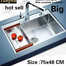 Горячая роскошь на продажу стандартная большая кухонная ручная раковина одинарная мойка пищевой прочный 304 Нержавеющая сталь 75x48 см