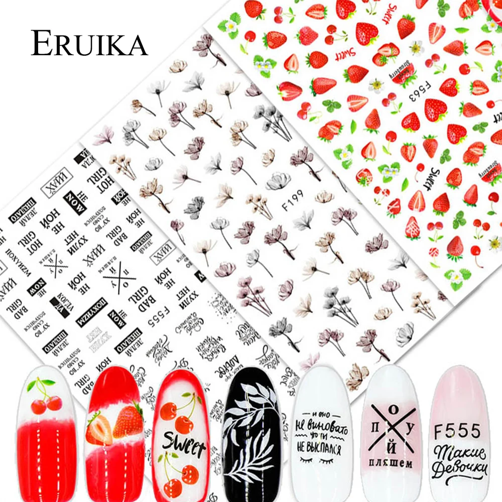 

1pcs 3D Flower Nail Black Russia Letter Word Stickers Decals Adhesive DIY Manicure Embossed Sheel Nail Art Tips Decorations