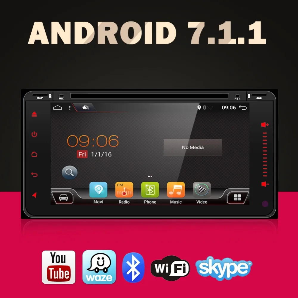 

Android 7.1 car dvd player for toyota avensis in dash 2 din Quad Core car dvd gps navigation Wifi 3G TV 200*100mm