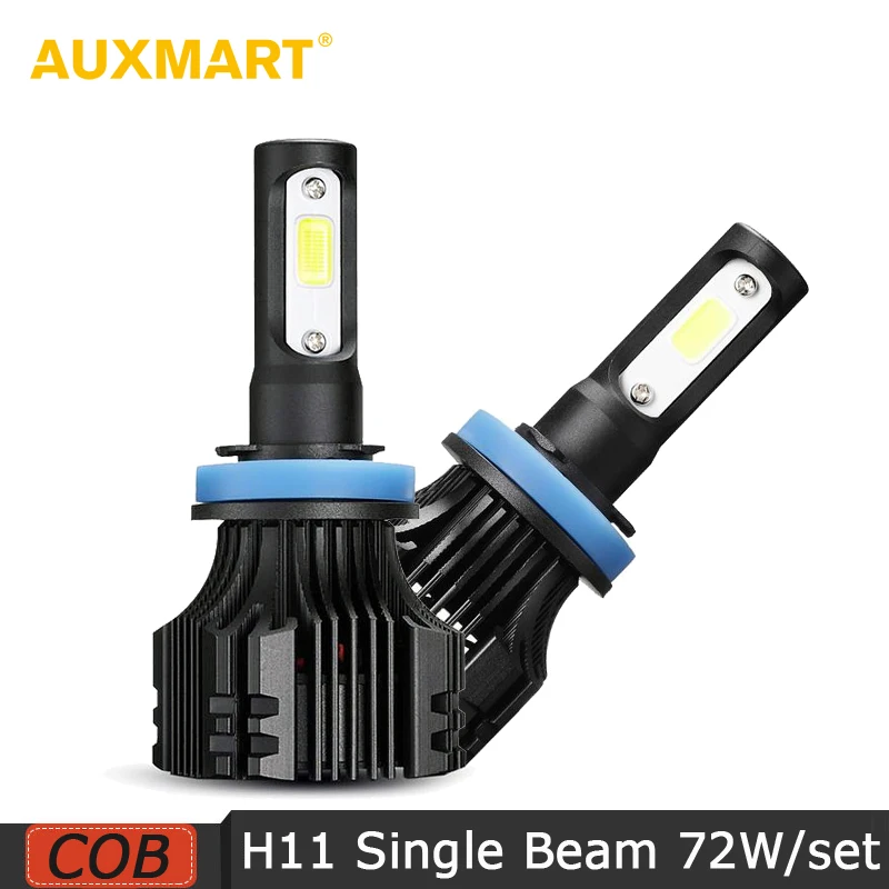 

Auxmart S5 2pcs Led H11 COB LED Headlight 8000lm 72W 6500K Car Headlight Dipped Single Beam Front Bulb Fog Lamp All-in-one H8 H9