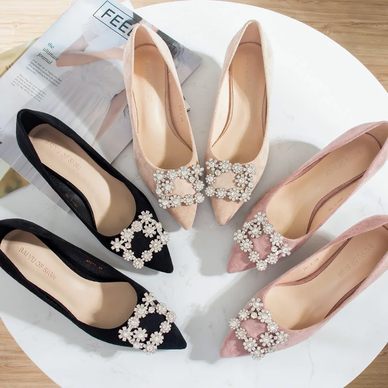 Bruidsschoenen/женские туфли лодочки с пряжкой на высоком каблуке украшенные