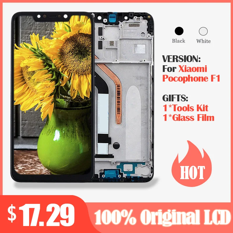 

100% Original Display with Frame For 6.18" Xiaomi poco F1 LCD +Touch Screen Digitizer Assembly for Pocophone F1(10 Point Touch)