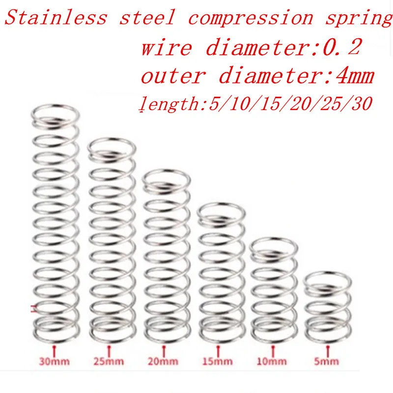20 шт./лот 0,2*4*5/10/15/20/25/30/35/40/45/50 мм 0,2 мм Нержавеющая сталь микро маленькая Пружина сжатия диаметр 4 мм