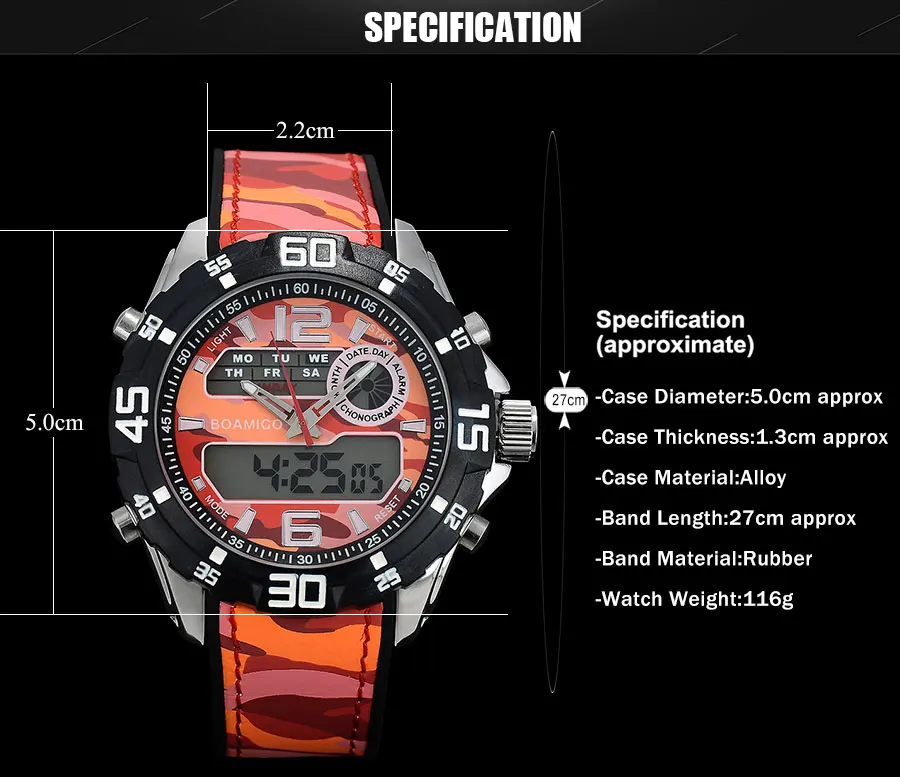 Men Digital Analog LED Wristwatch Male Sports Watches Fashion Brand Mens Watch Rubber Band Red 30M Waterproof Relogio Masculino  (8)