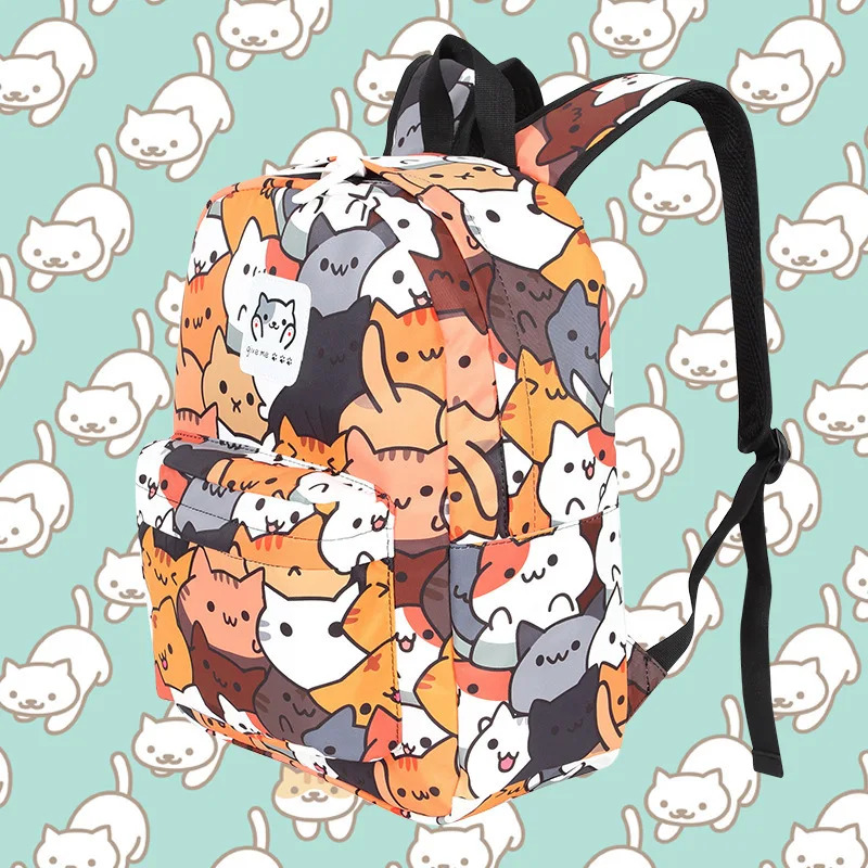 Аниме Neko Atsume, женский рюкзак для девочек и мальчиков, милый кот, рюкзак для путешествий, милый кот, студенческие рюкзаки