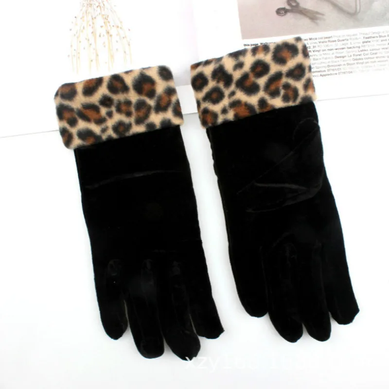 Золотые бархатные леопардовые перчатки Женская мода сексуальный этикет перчатки велосипедные перчатки от холода осенние и зимние теплые ювелирные изделия