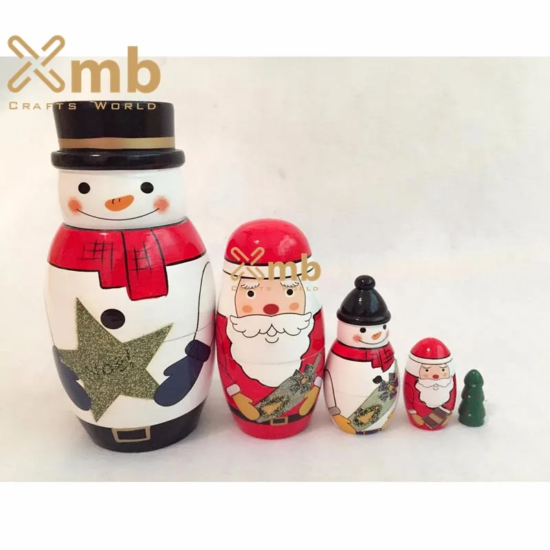 Matryoshka Russian Nesting Doll Wooden Puppe Christmas Story Santa Claus 5 pcs