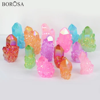 

BOROSA 5Pcs Wholesale Rainbow Electroplated Aura Quartz Titanium Crystal Cluster Point Jewelry Show & Home Decoration LS062