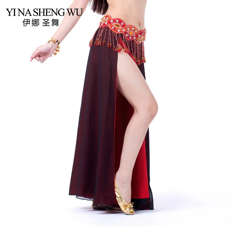 Long Dance Skirt Costume Performance Belly Dance 2-side Slits Skirt Sexy Women Oriental Belly Dance Skirt Professional No Belt