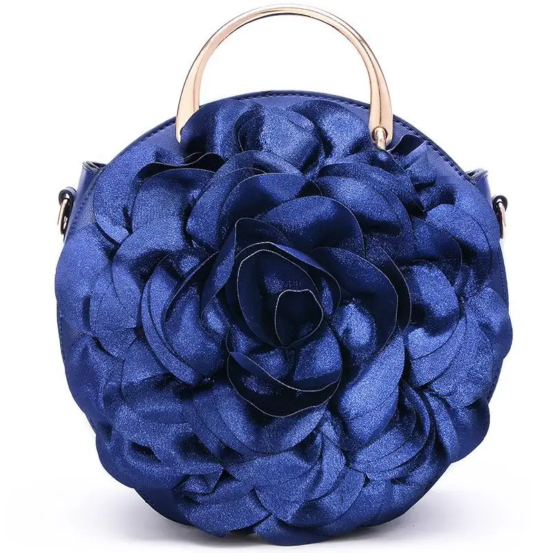 Женская кожаная сумка круглый дизайн цветок руки сумки женские винтажные Свадебные вечерние сумки с металлической ручкой сумка для женщин - Цвет: Dark Blue