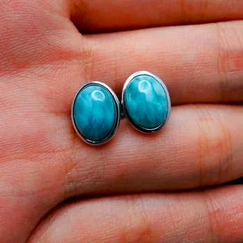 

Wholesale Earrings 10pair/lot 100% Real Caribbean Blue Larimar 925 Sterling Silver Stud Earring For Women Nice Jewelry Gift