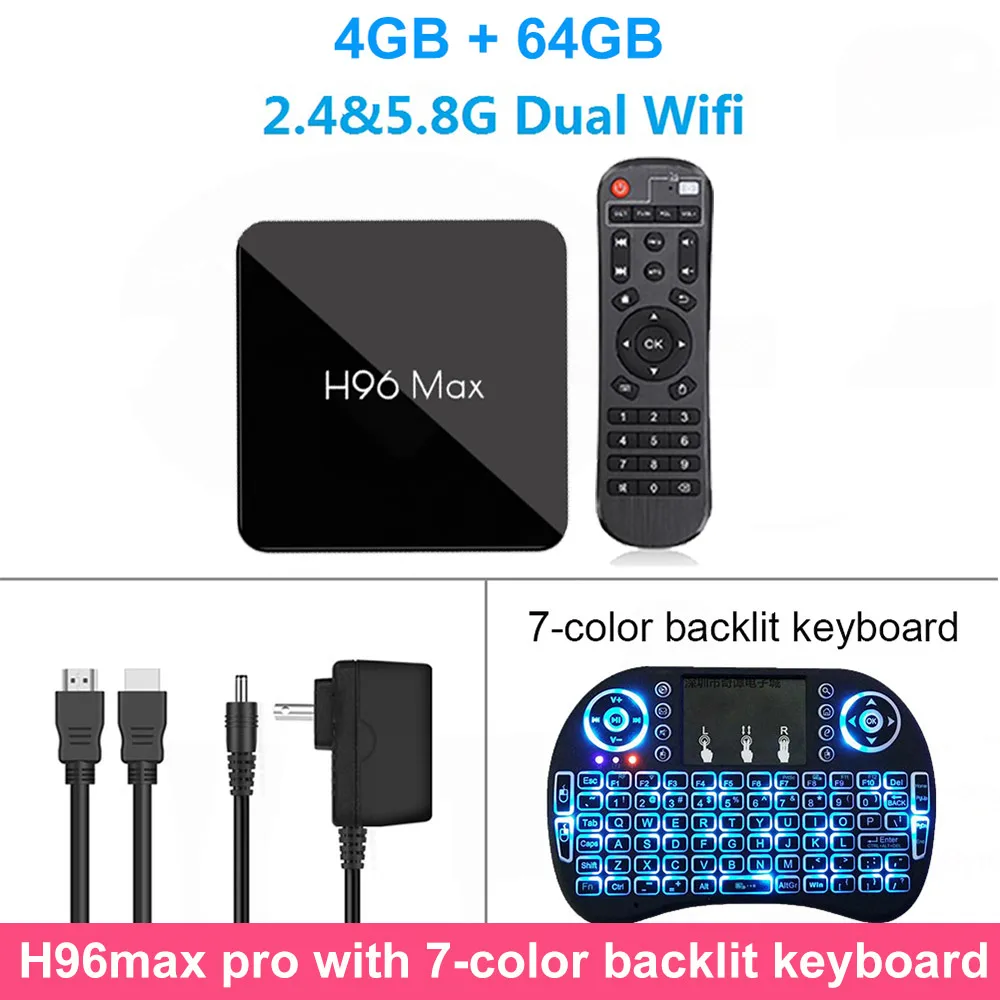 H96 MAX pro tv Box Android 9,0 Amlogic S905X2 4 Гб ОЗУ 64 Гб ПЗУ 3D 4K Netflix Youtube потоковый медиаплеер LEMADO Smart tv Box - Цвет: 4G 64G backlit i8