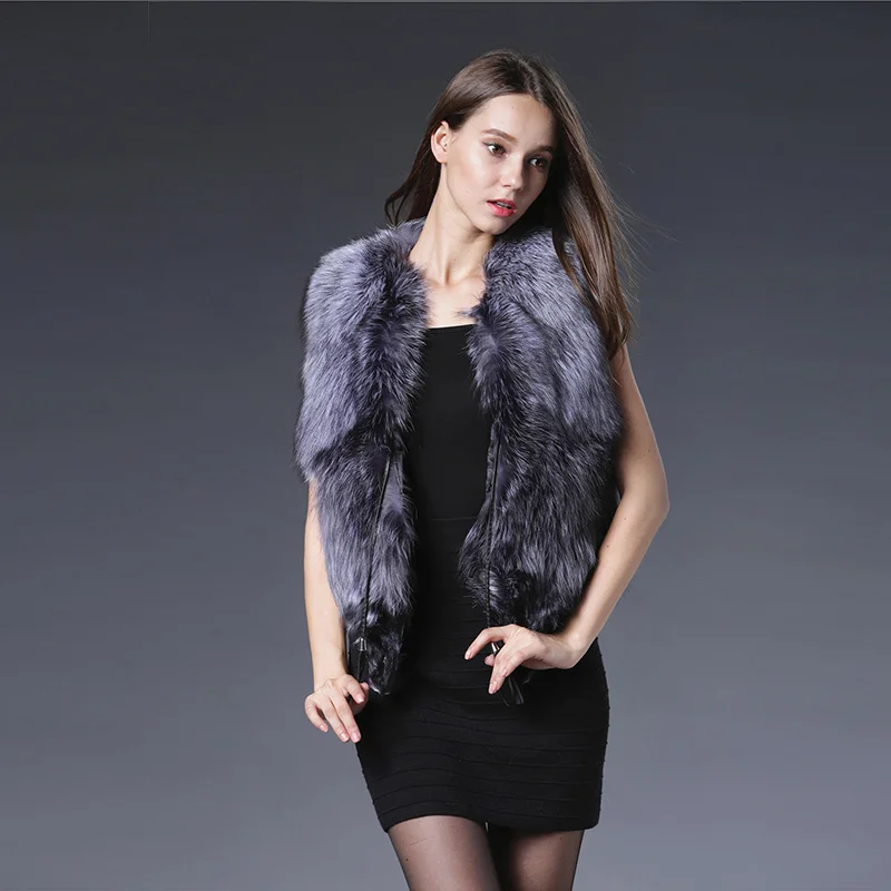 

2018 Hot Sale Regular Real Fur Vest Fashion Natural Fox Fur Vests Women Real Sliver Gilets Genuine Waistcoats Luxurious Coat