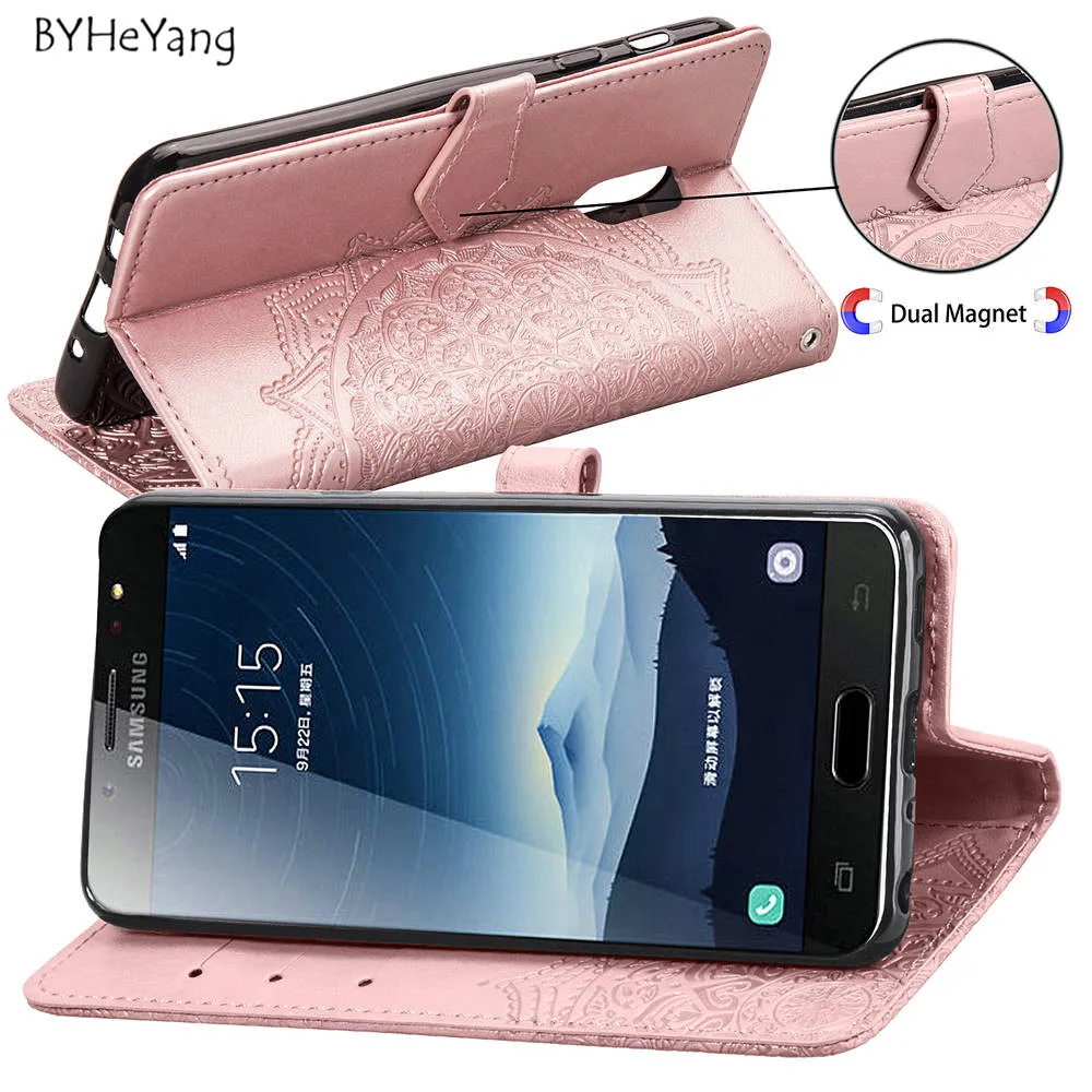 Чехол для Samsung Galaxy C8 кожаный флип кейс Роскошный кошелек чехол книжка C7 2017 J7 PLUS +