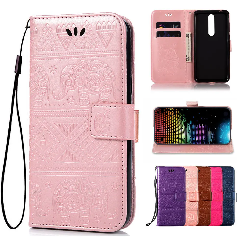

3D Elephants Emboss Leather Phone Case For Nokia 3.1 Plus TA-1118 TA-1104 TA-1113 TA-1115 Flip Wallet Phone Case Cover