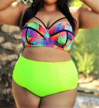 

2XL to 5XL Plus Size Women Swimsuit Beach Retro Push Up Bikini Set High Waisted Bathing Suits Swimming Suit For Women Swimwear