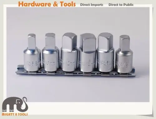

6pc 3/8" Dr. Cr-V Drain Plug Key Square Socket Bit Set, 8,10,12,14 mm 1/2", 3/8
