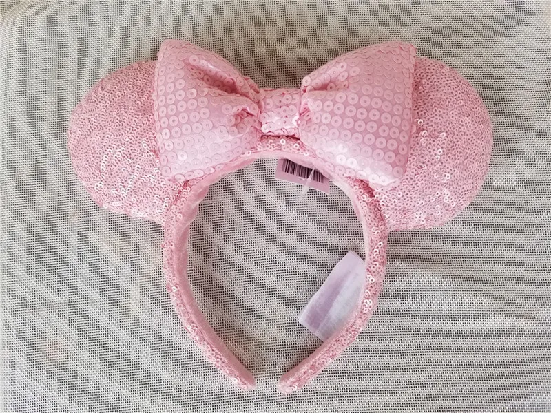 New Millenial Pink Sequined Minnie Ears Mouse Ears Headband Rose For Gift Fit Kids/Adult