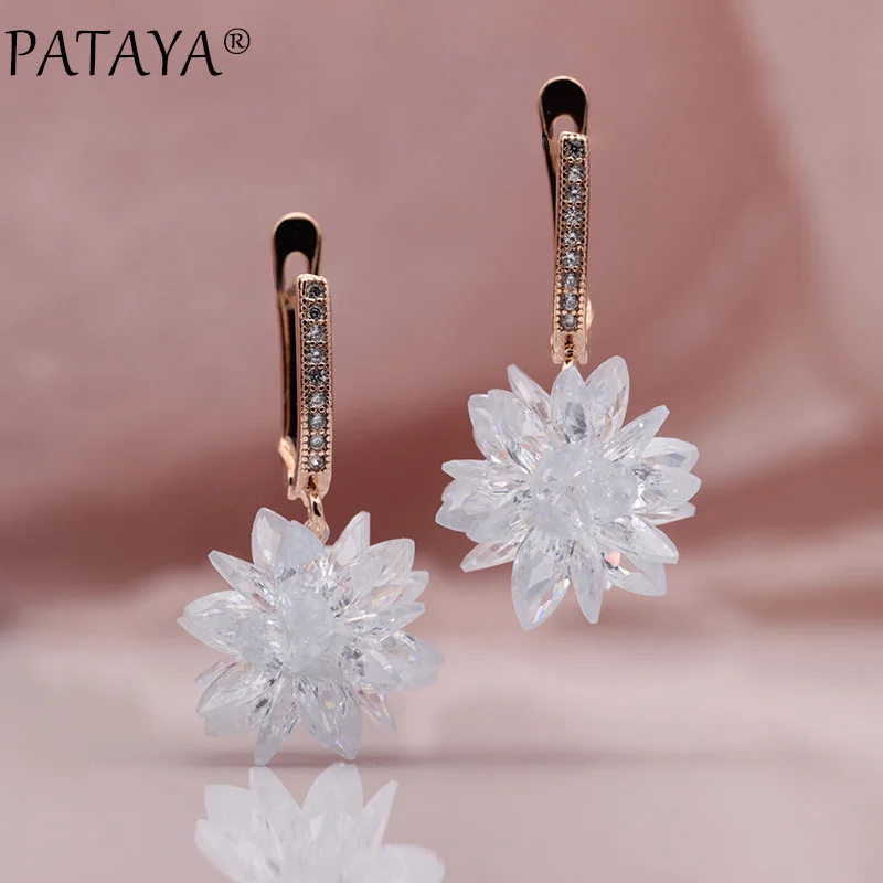 

PATAYA New 585 Rose Gold Micro Wax Inlay Manual Ball Natural Zirconia Long Dangle Earrings Women Wedding Luxury Tassel Jewelry