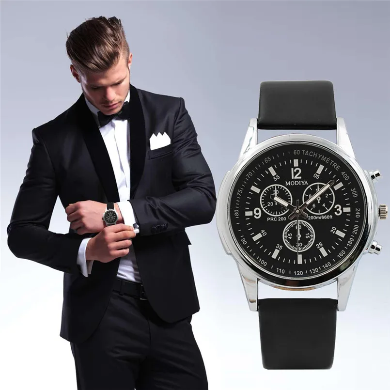 Three Eye Watches Quartz Men's Watch Blue Glass Belt Watch Men Mens