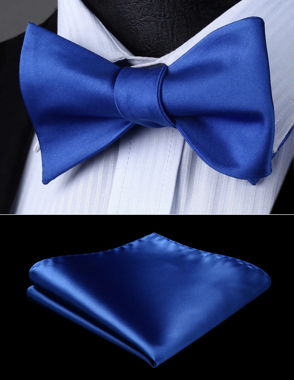 Bow Tie handkerchief set Men Woven Party Wedding Deep Blue Solid Self