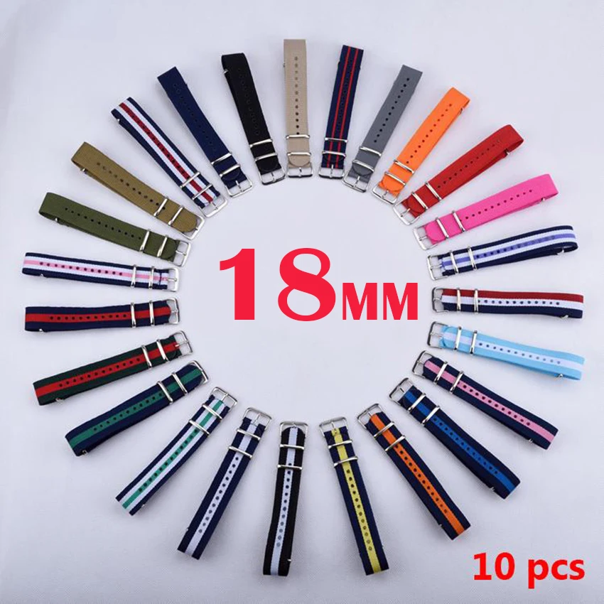 

HOT 10PCS/Lot 18 mm Watchband Wholesale Watches Men Nylon Nato Strap 18mm Watch Band Waterproof Watch Strap For Watch