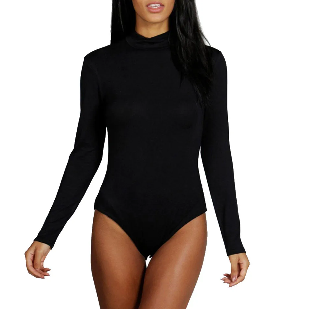 Free Ostrich Elegant Black Sleeve Bodysuit Women Plain Round Neck Long Sleeve Sexy Rompers 2018 Skinny Bodysuit D1335