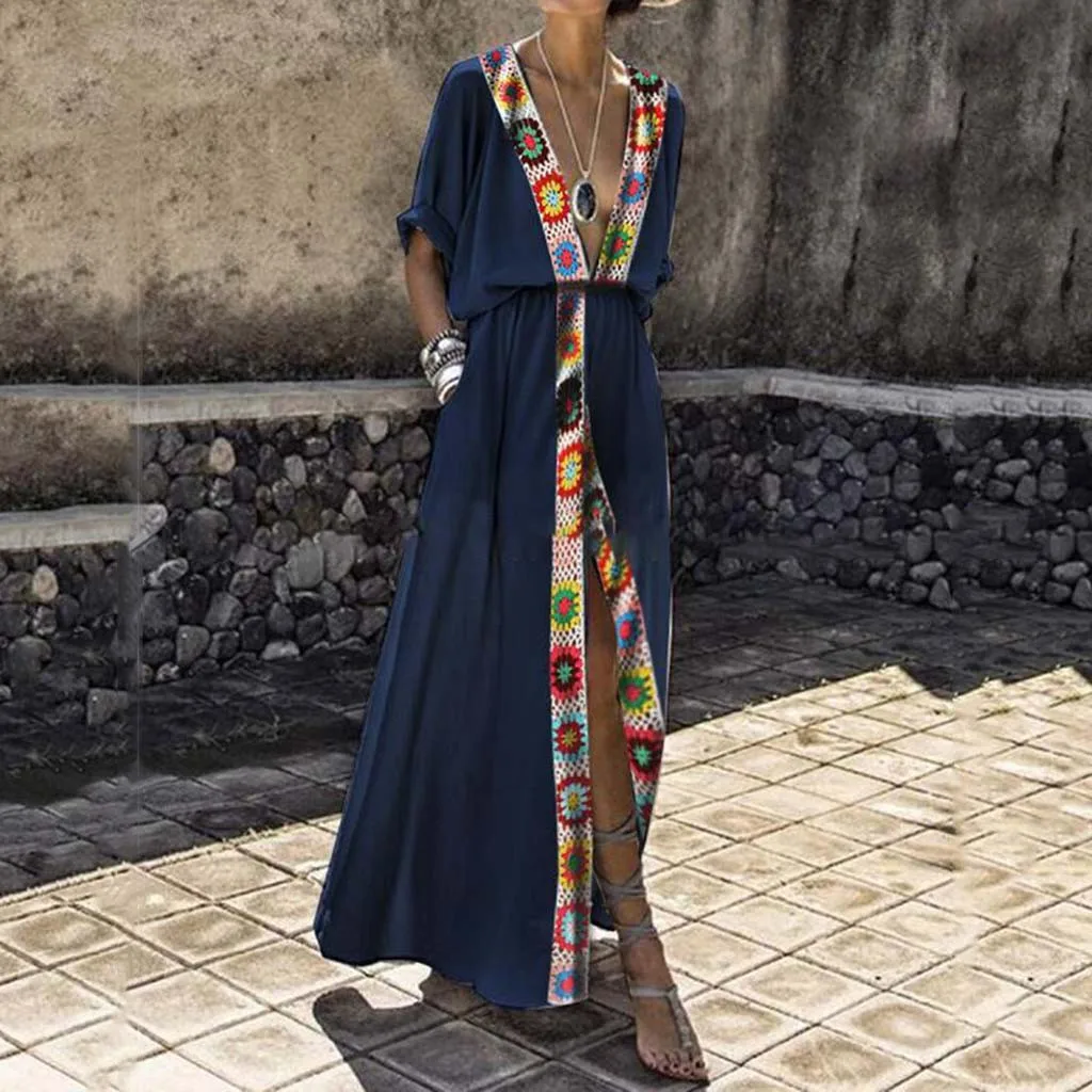 feitong Women Casual Long Maxi Sundress Beach Party Boho Floral Print Dress robe femme dresses woman party night vestidos feitong Women Casual Long Maxi Sundress Beach Party Boho Floral Print Dress robe femme dresses woman party night vestidos